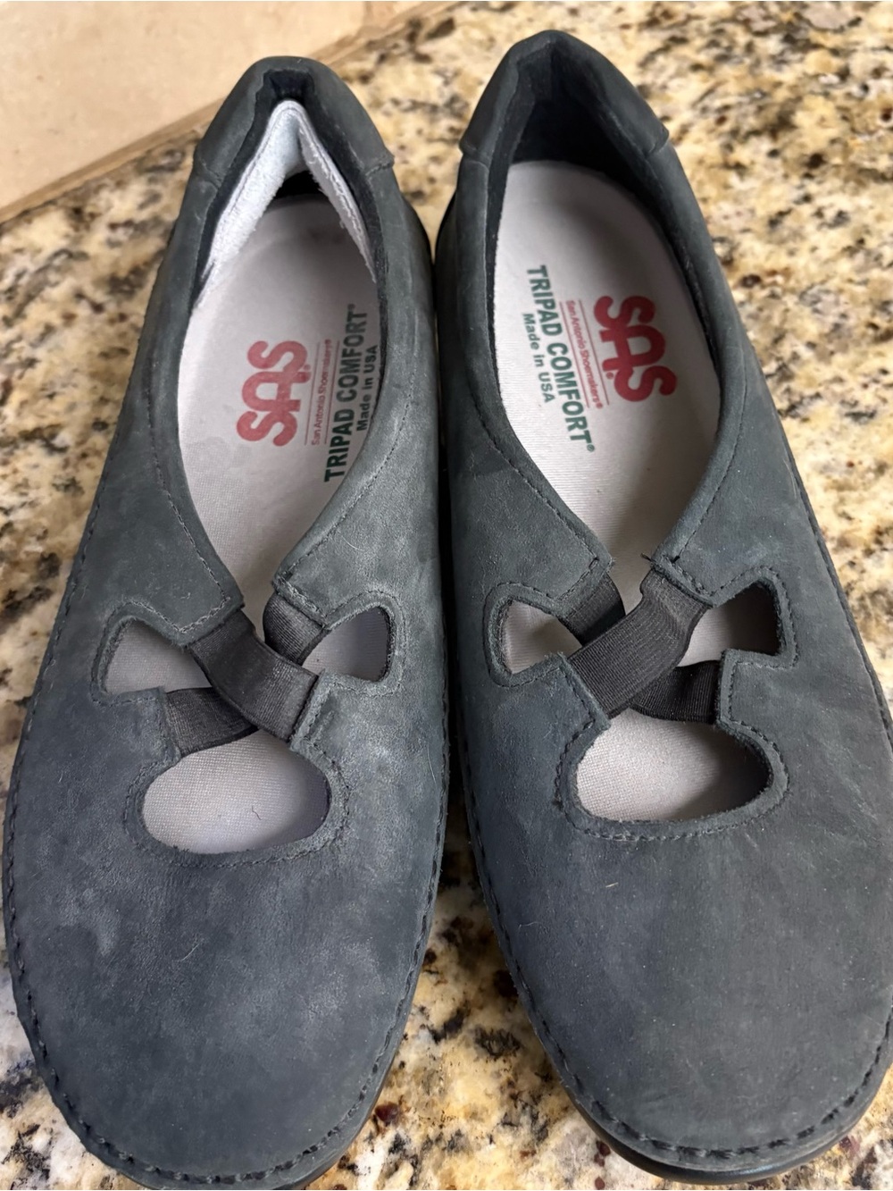 SAS Women's Black Nubuck Slip-On Flats with Elastic Cross Detail